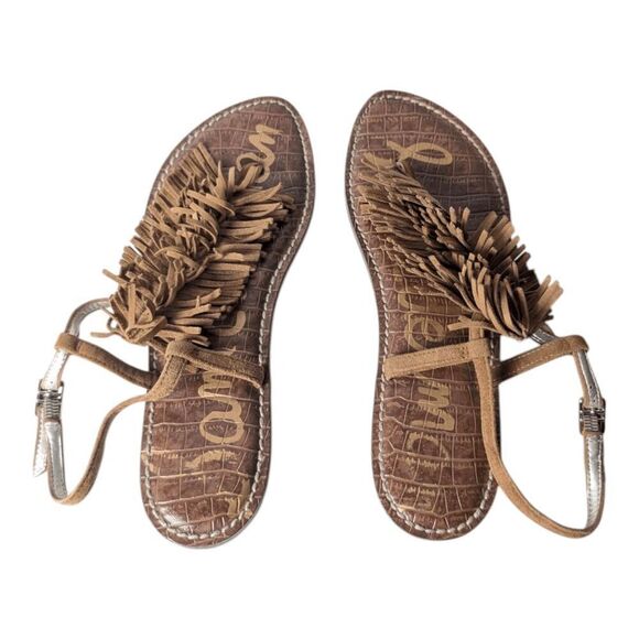 SAM EDELMAN Gela Suede Fringed T-Strap Sandal Size 7.5M - Picture 5 of 7